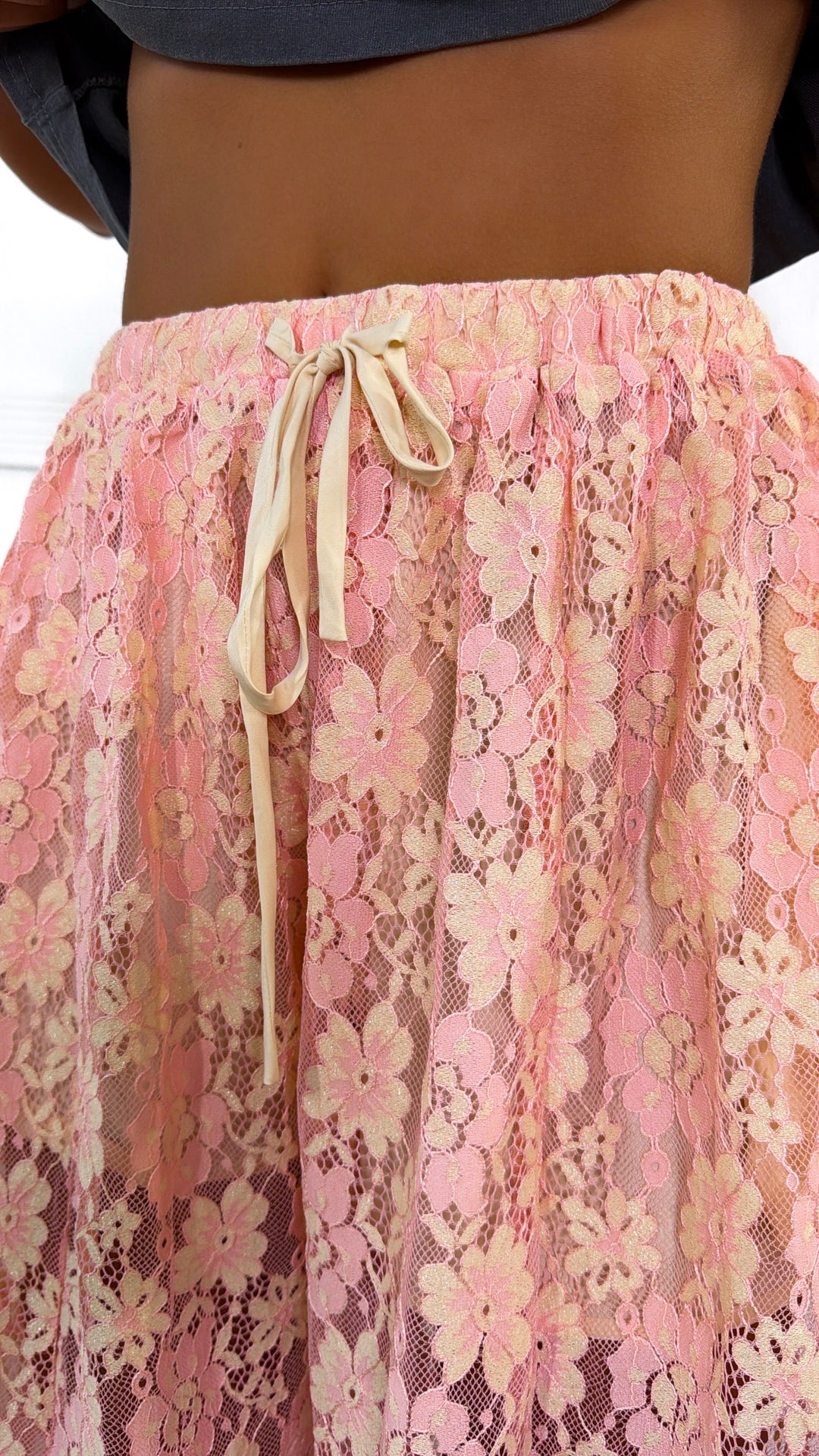 Floral Lace Balloon Joggers, Blush/Peach