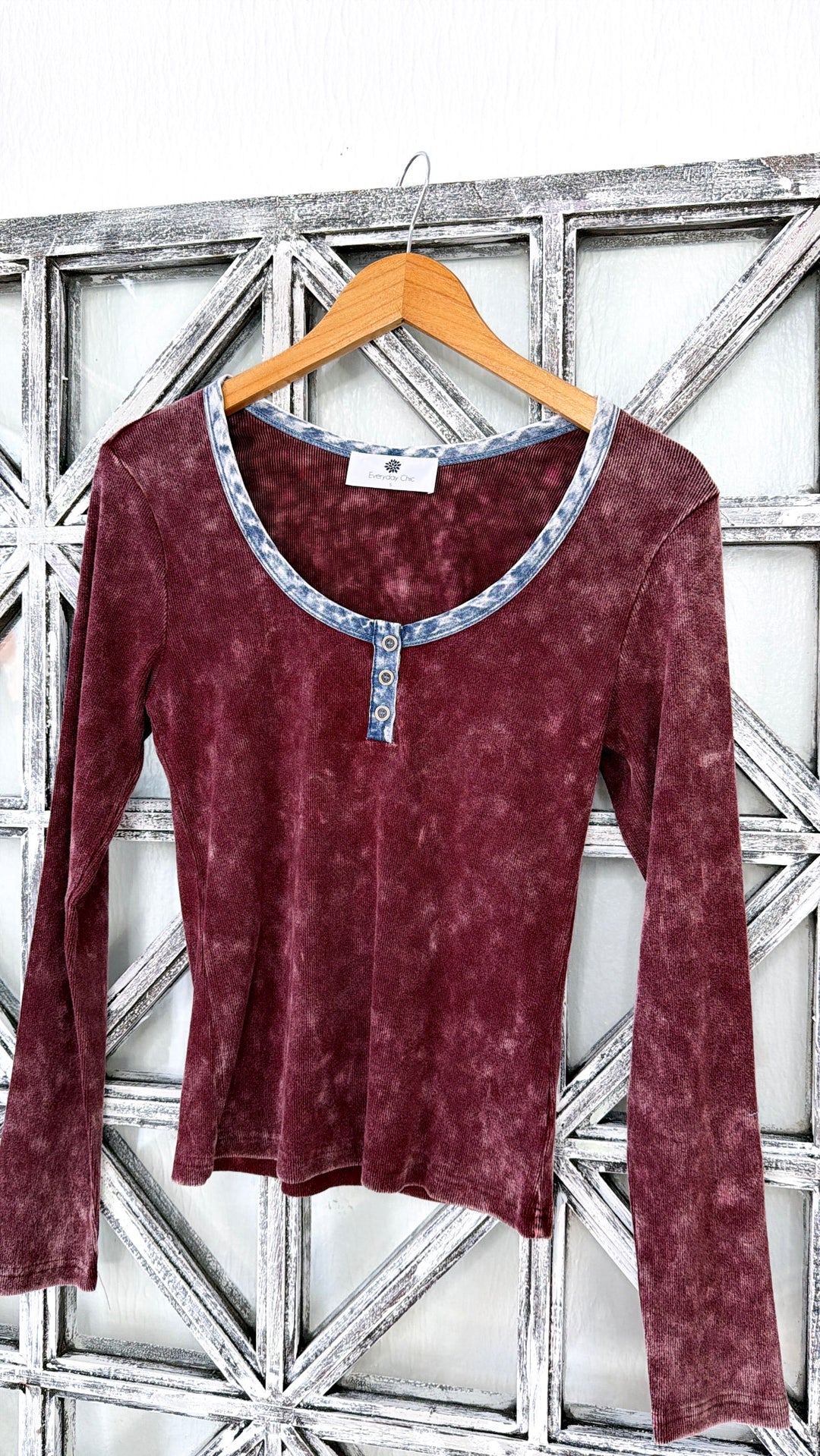Washed Edge Long Sleeve, Washed Burgundy