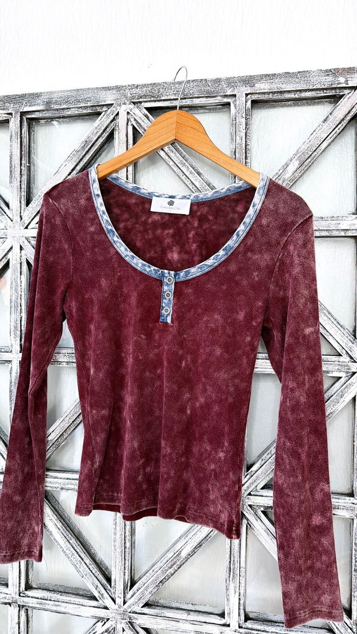Washed Edge Long Sleeve, Washed Burgundy