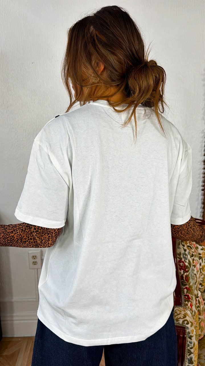 Beach Side Bikini Graphic Tee, Ivory Leopard