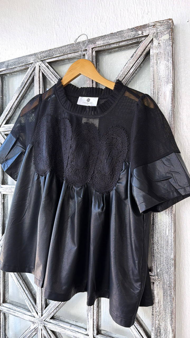 Simply Chic Leather Blouse, Black