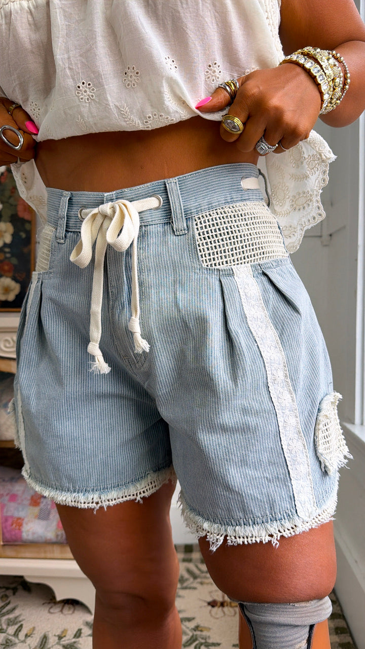 Soft Focus Tie Shorts, Denim