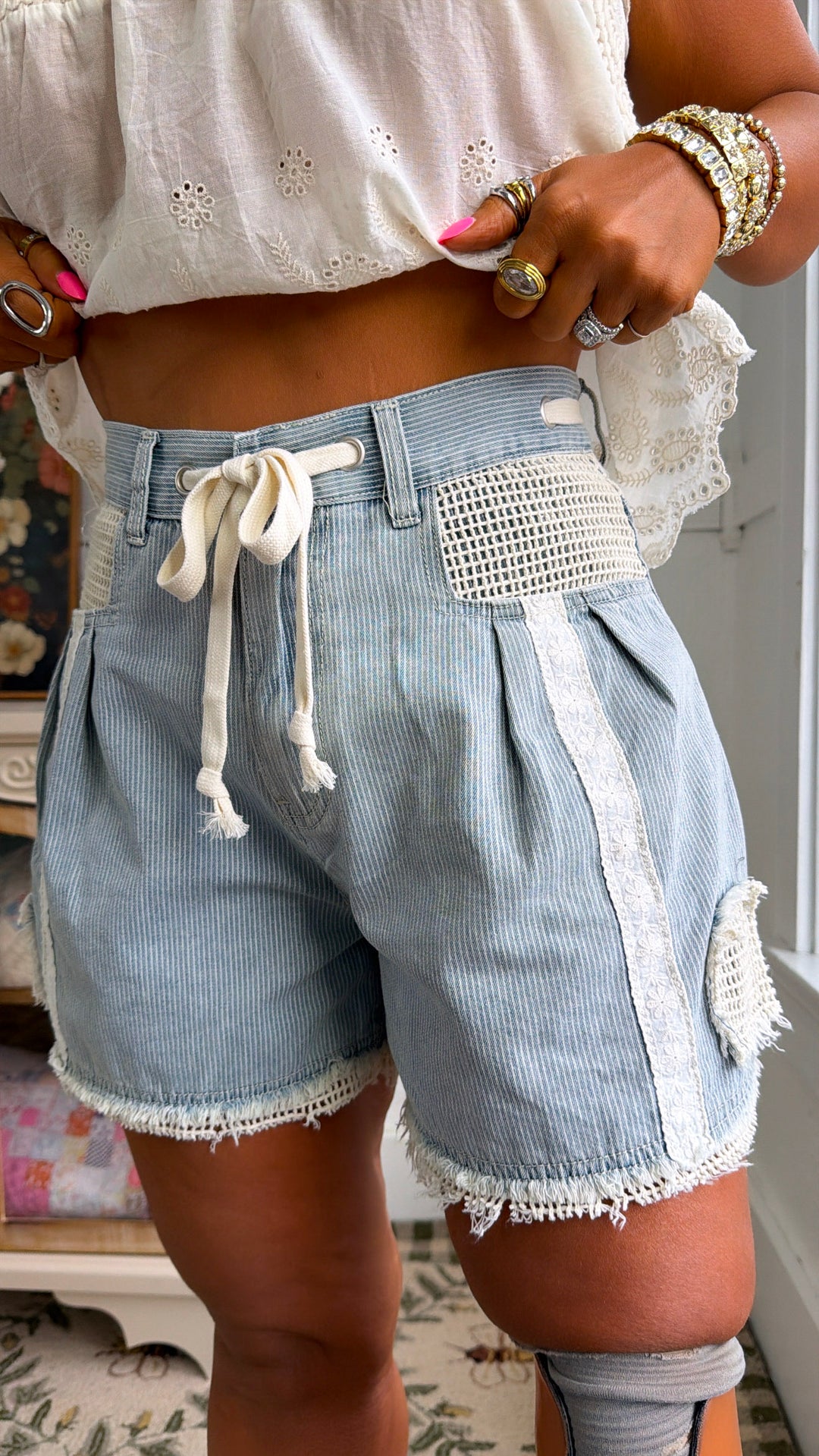 Soft Focus Tie Shorts, Denim