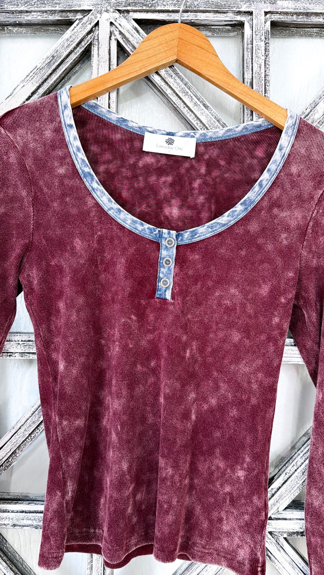 Washed Edge Long Sleeve, Washed Burgundy