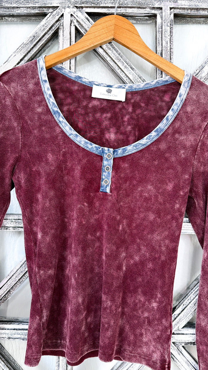 Washed Edge Long Sleeve, Washed Burgundy