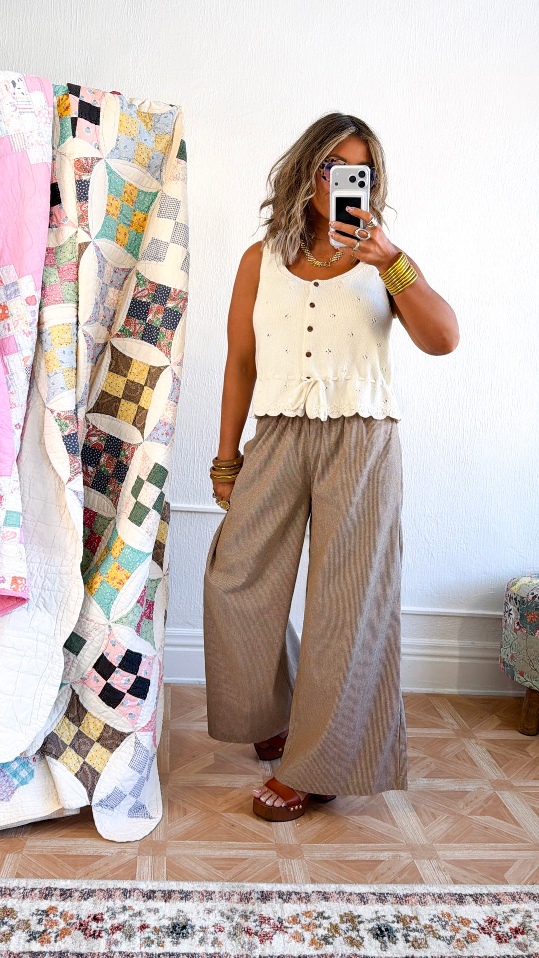 Sun Spotted Pinstriped Pant, Camel