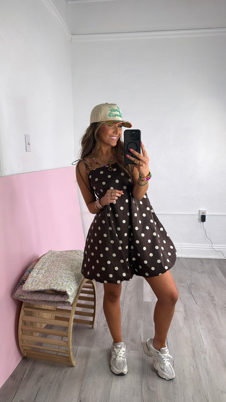 Toasted Honey Polka Dot Dress, Brown