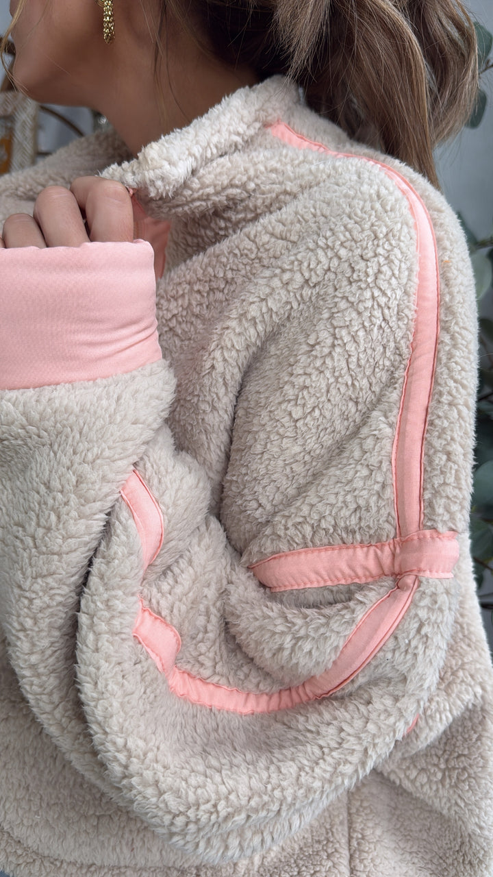 The Summit Quarter Zip Sherpa, Taupe/Coral