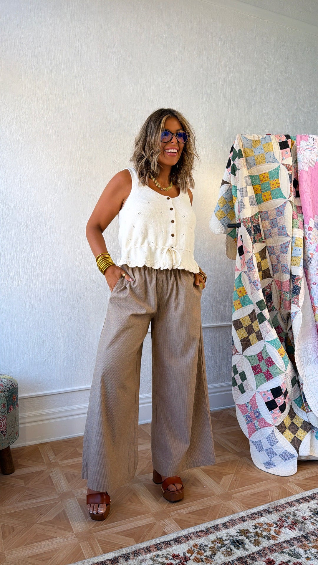 Sun Spotted Pinstriped Pant, Camel