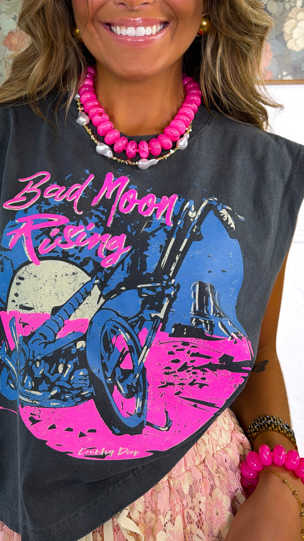 Bad Moon Rising Muscle Tee, Faded Black