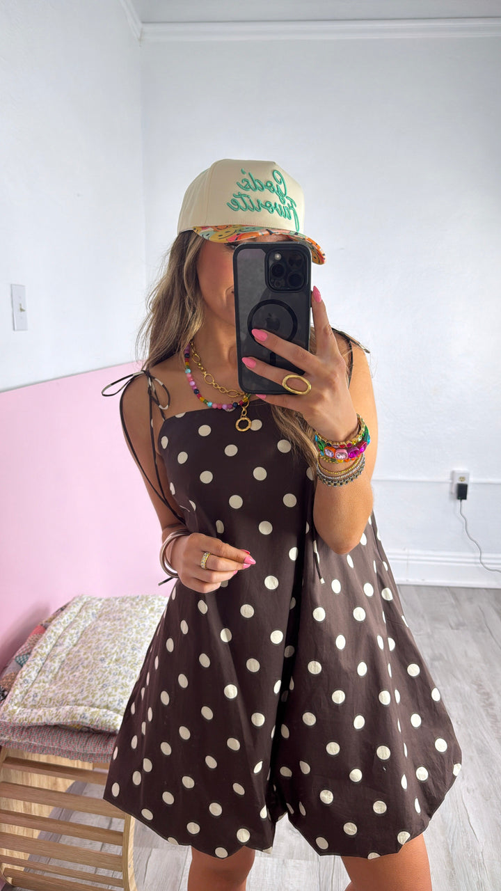 Toasted Honey Polka Dot Dress, Brown