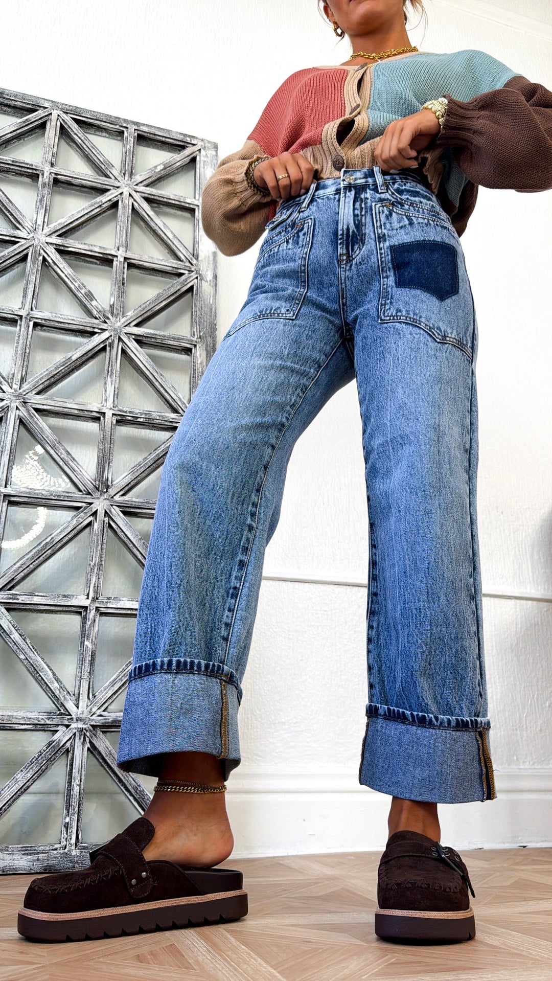 Xander High Rise Patched Pocket Jeans