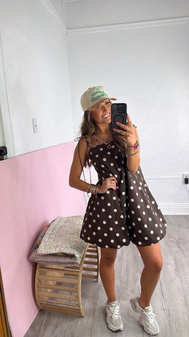 Toasted Honey Polka Dot Dress, Brown