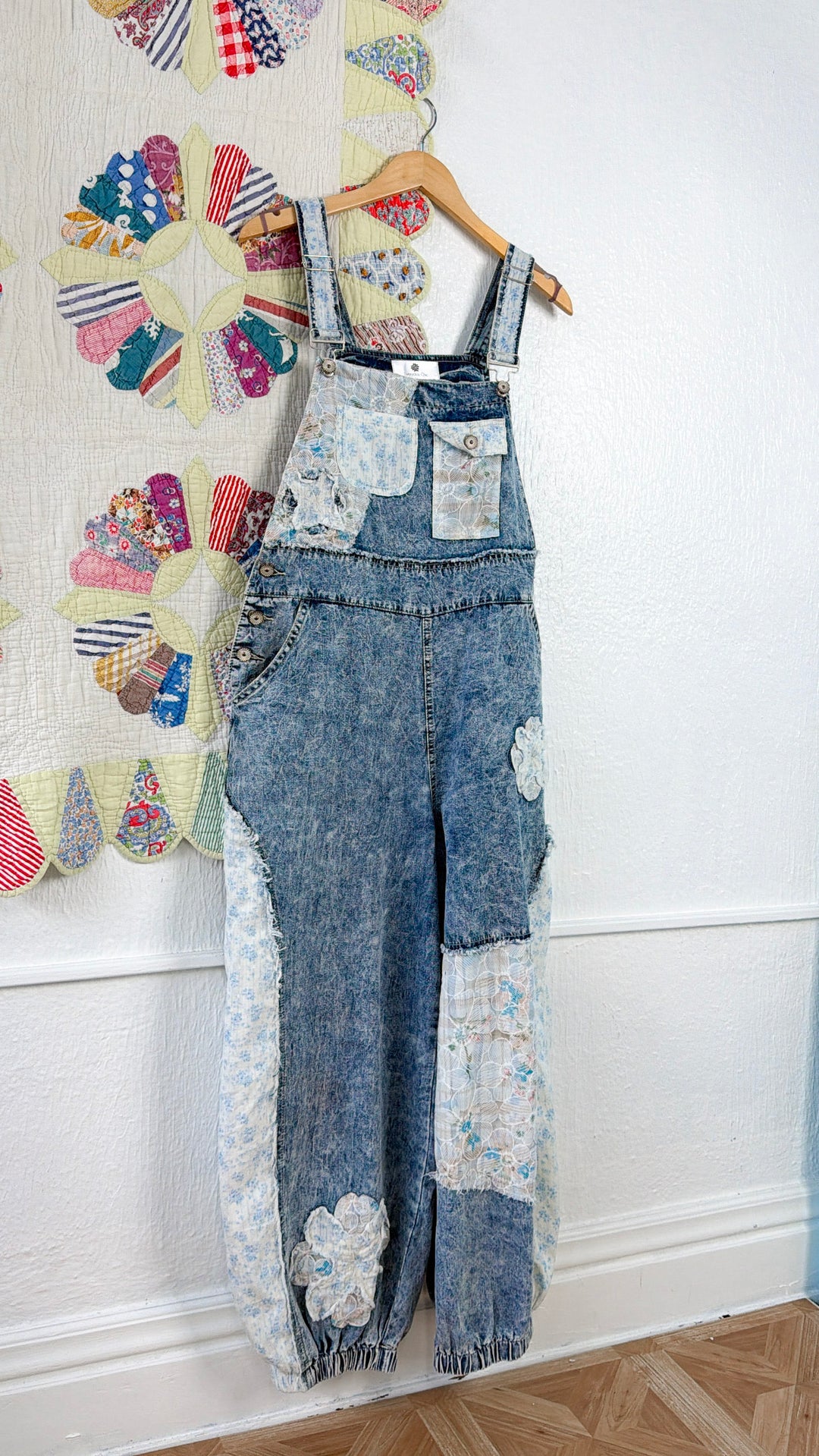 Sun Fade Floral Overalls, Denim