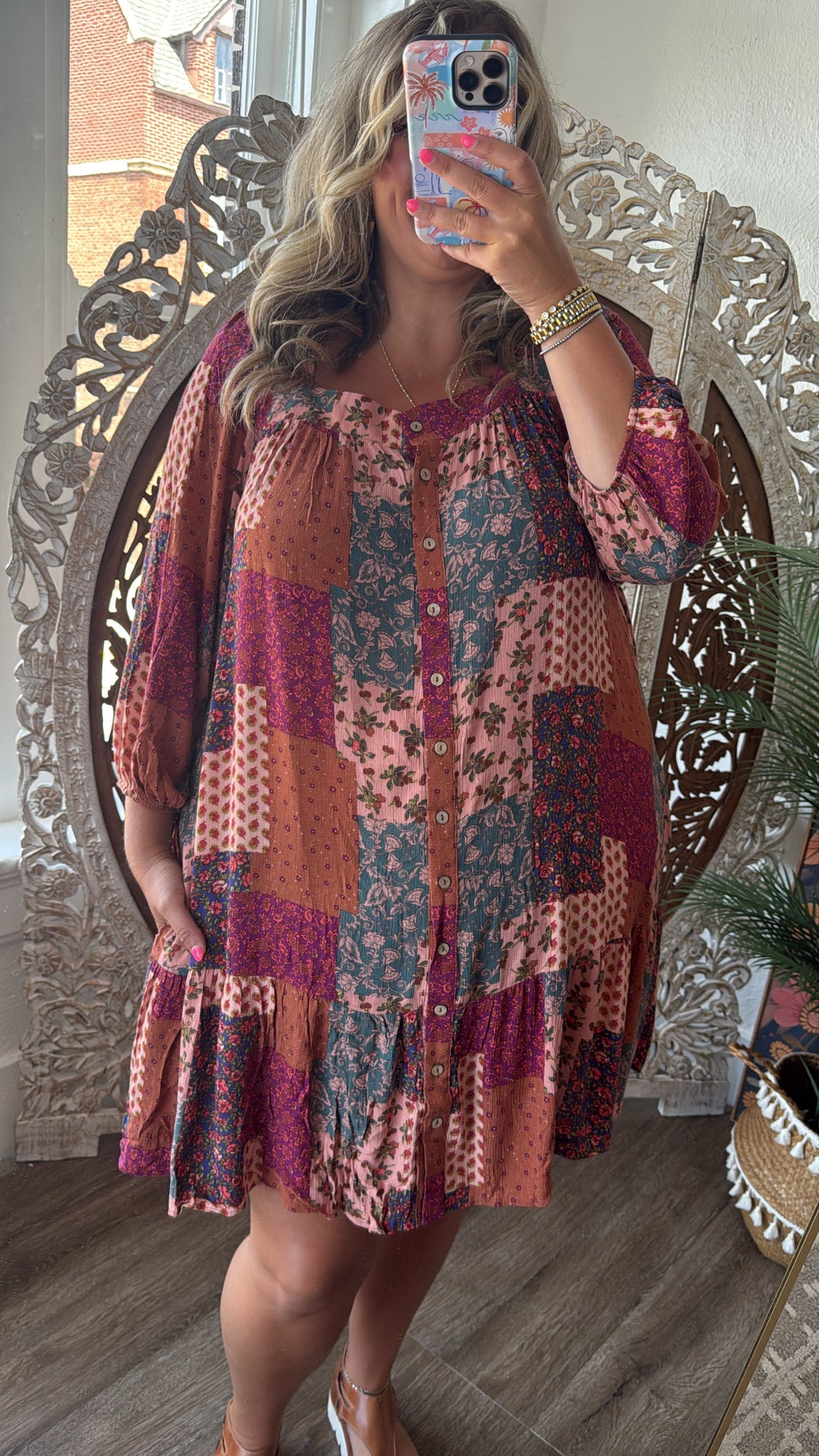 Boho Chic Long Sleeve Patchwork Mini Dress