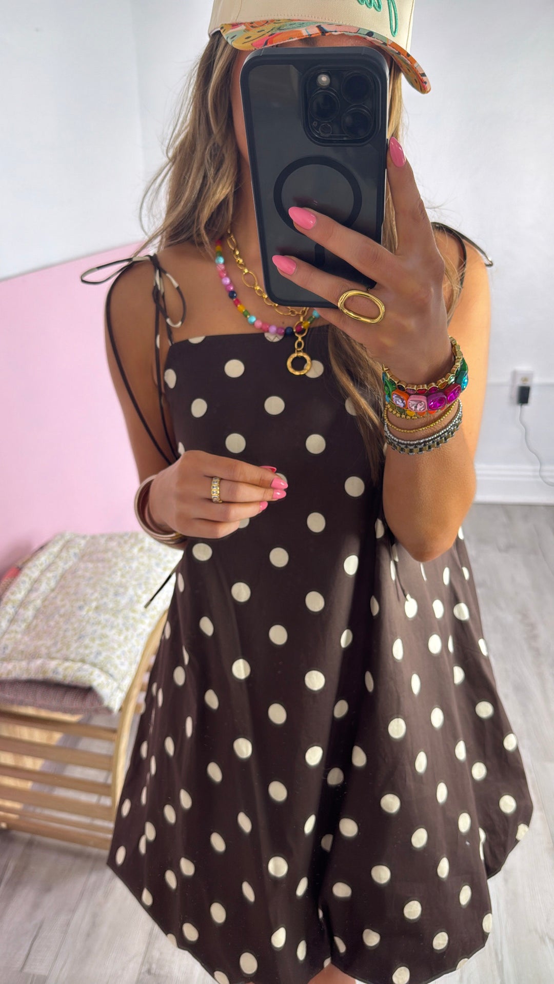 Toasted Honey Polka Dot Dress, Brown