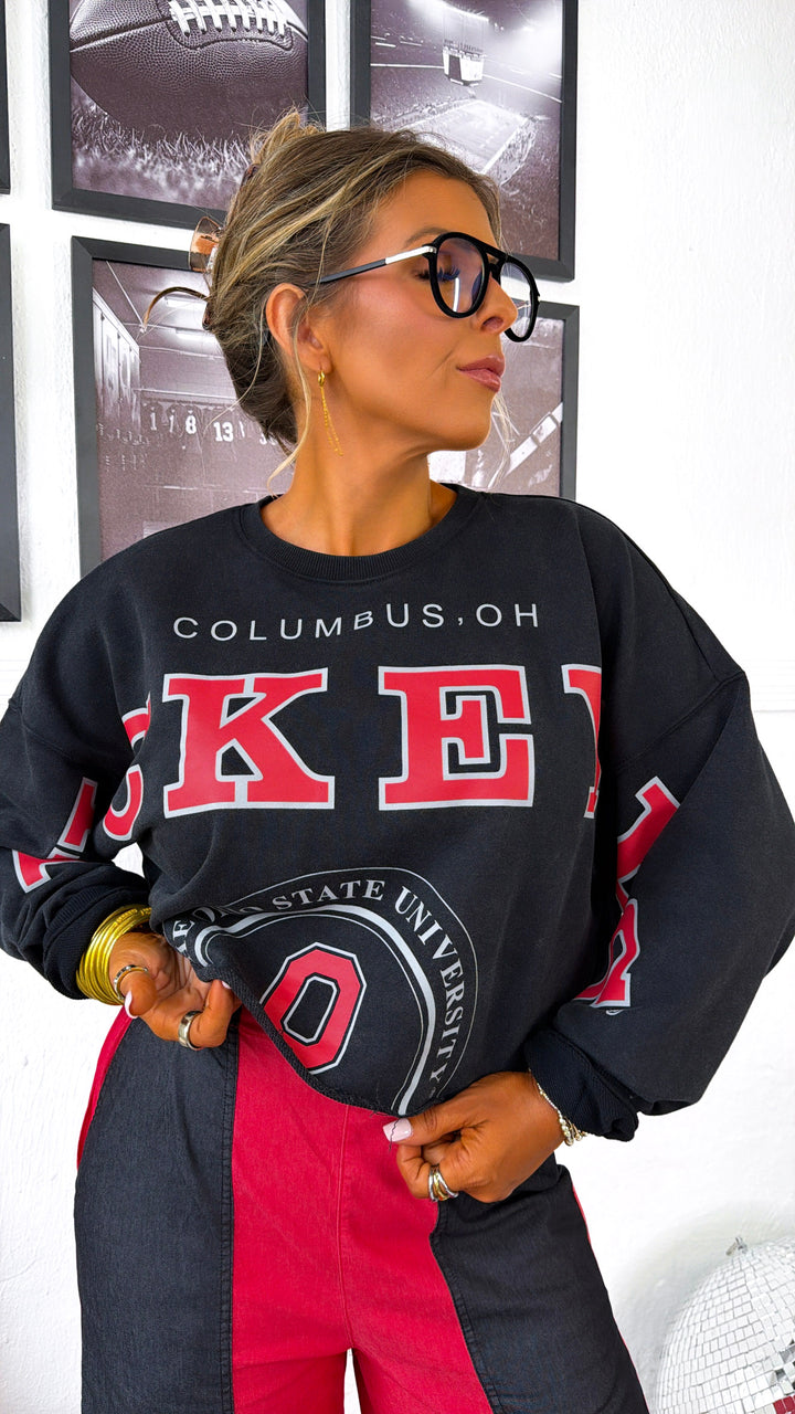 Buckeye Glow Cropped Long Sleeve, Black
