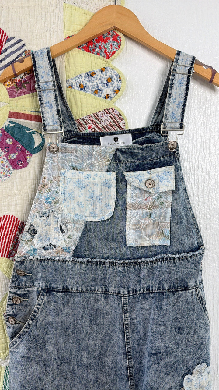 Sun Fade Floral Overalls, Denim