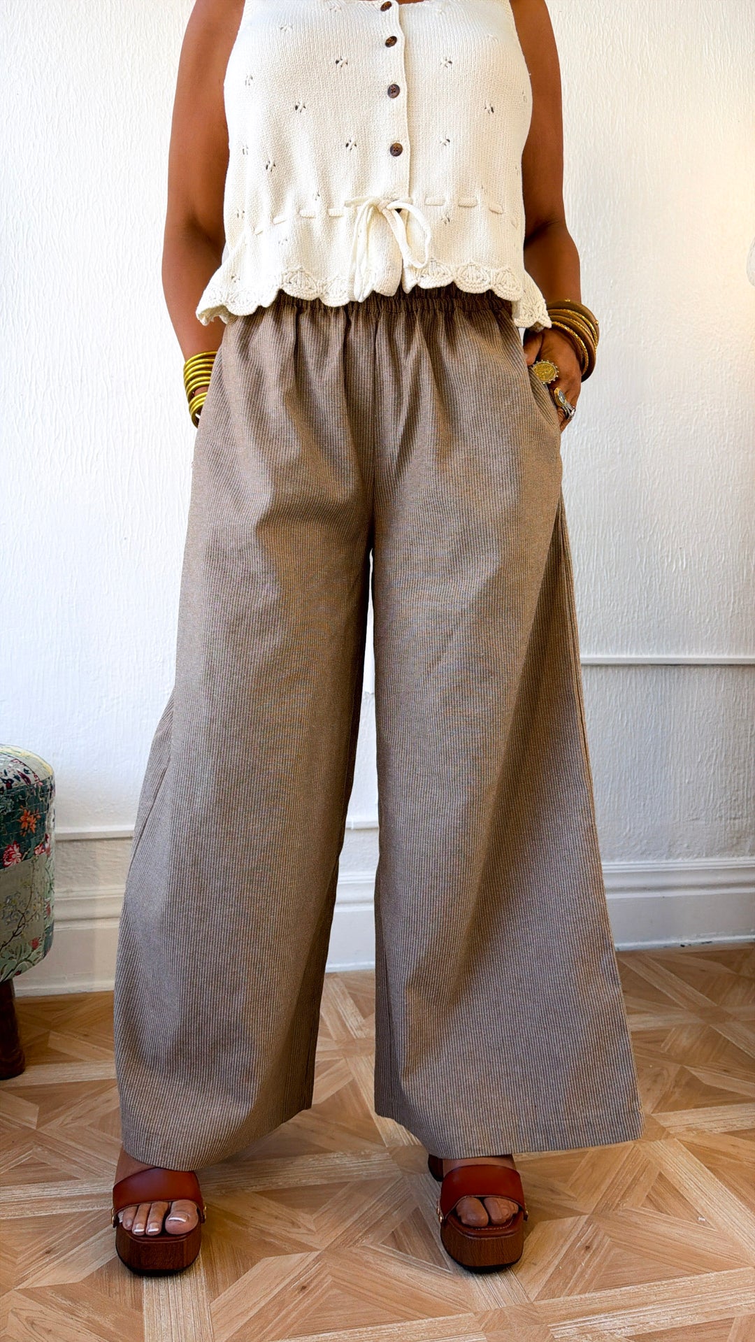 Sun Spotted Pinstriped Pant, Camel