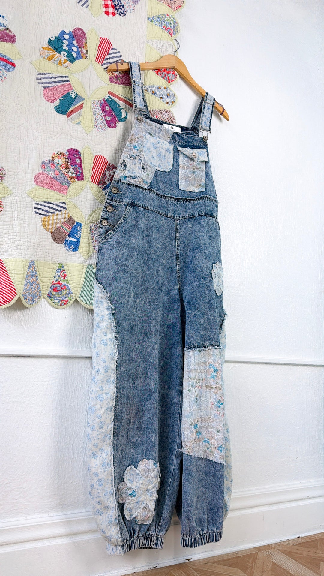 Sun Fade Floral Overalls, Denim