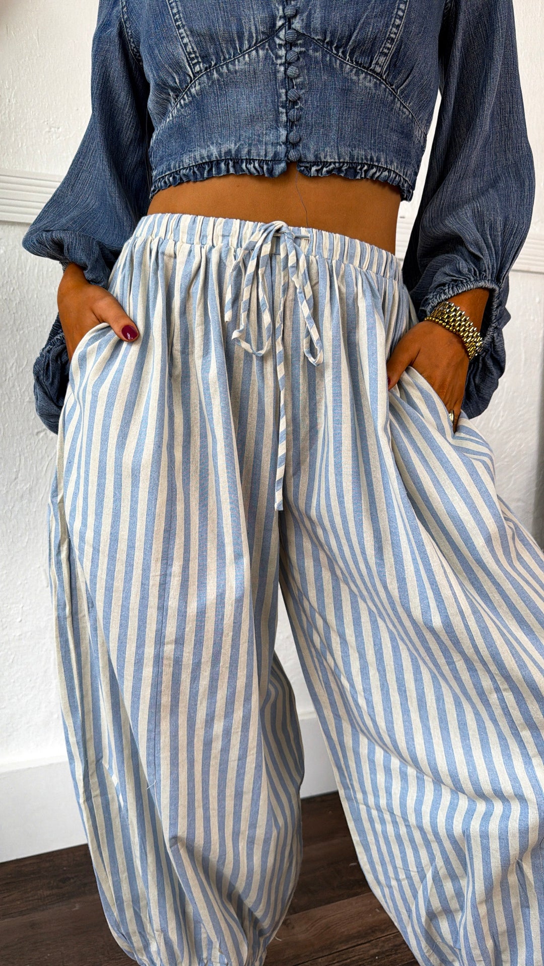 Modern Stripe Jogger Pants, Lt.Blue
