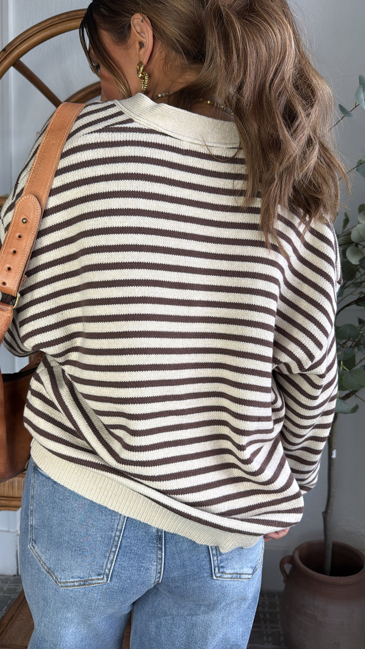 Cocoa Drizzle Striped Cardigan, Brown