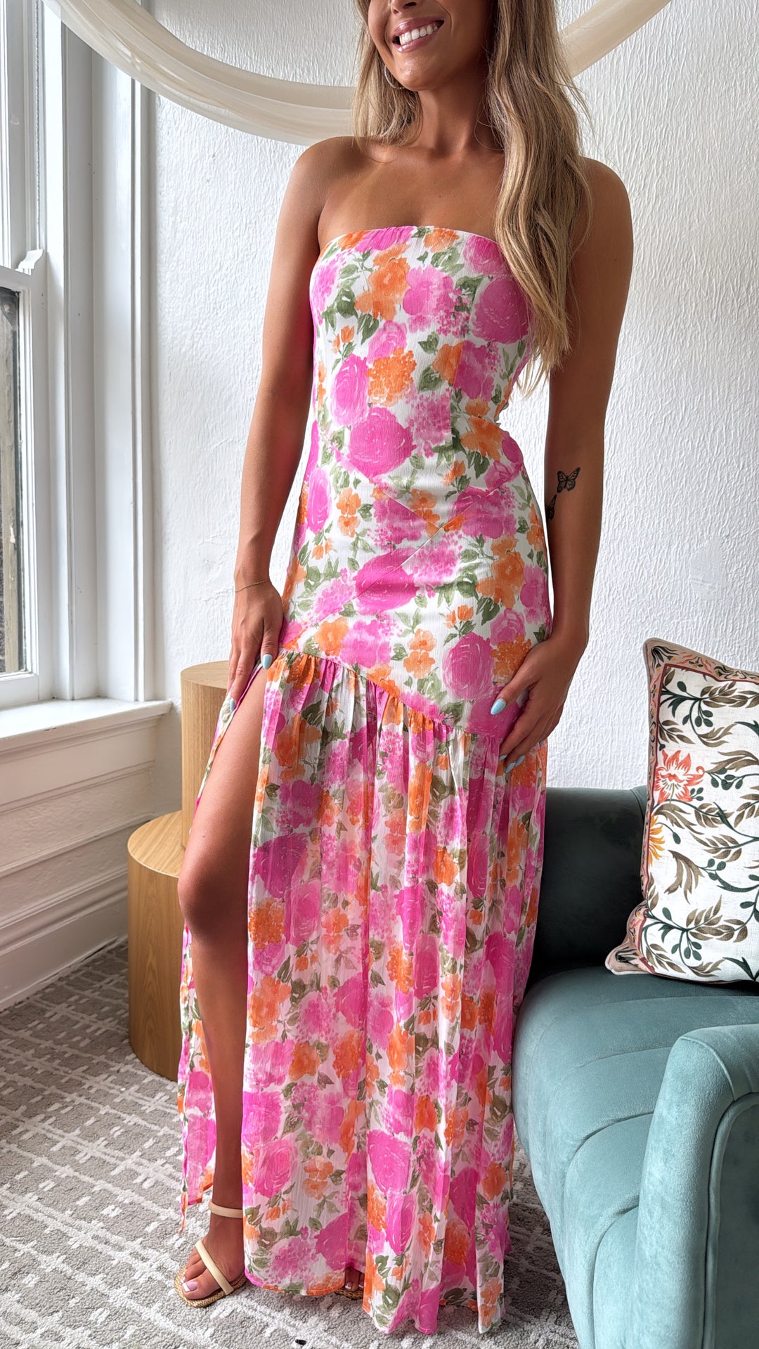 bohemian pink midi dress Good Things Coming Pink Floral Midi Dress Shop the Mint