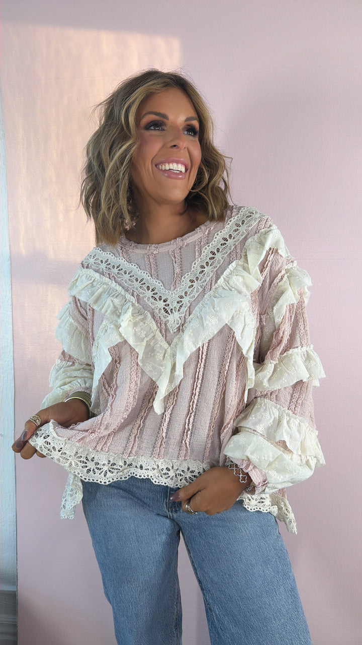 Strawberry Milk Ruffled Blouse, Soft Pink