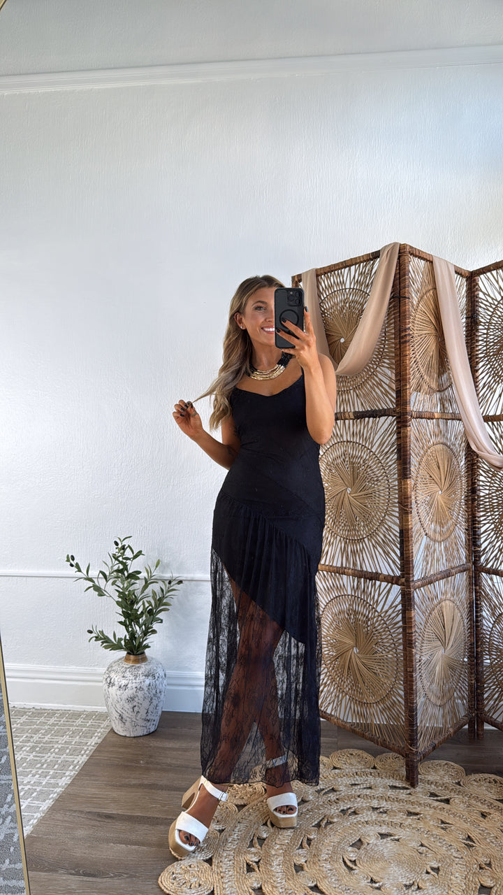 Moonlit Lace Maxi Dress, Black