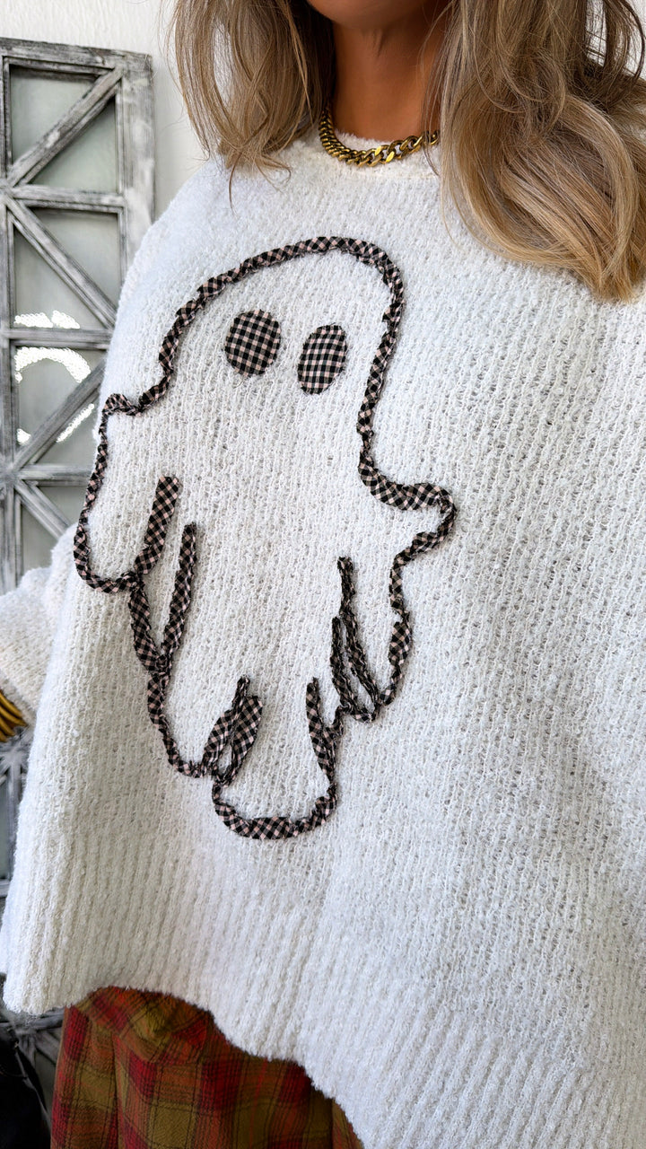 Ghostly Gingham Sweater, Ivory