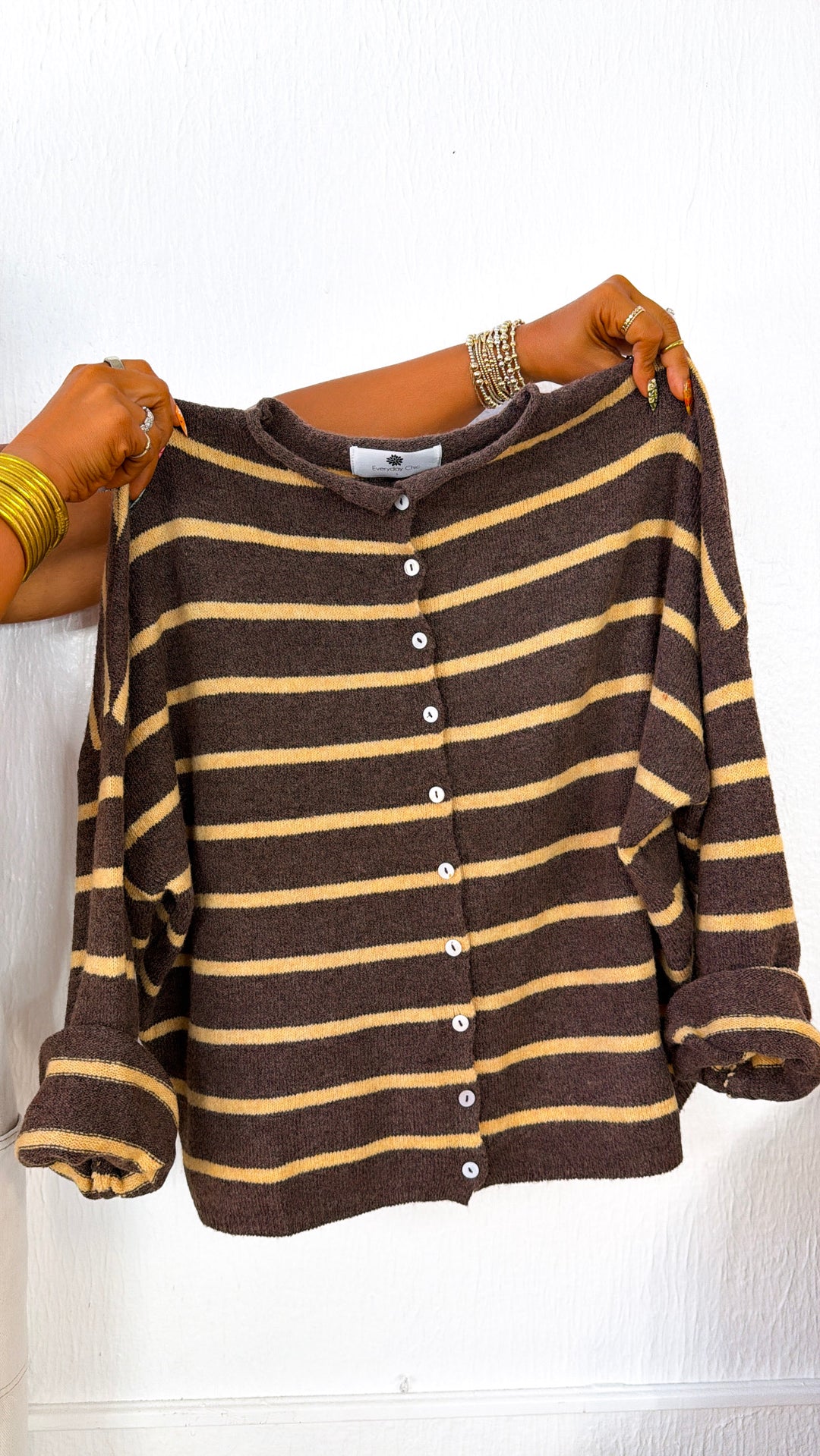 Piper Striped Cardigan, Brown/Yellow