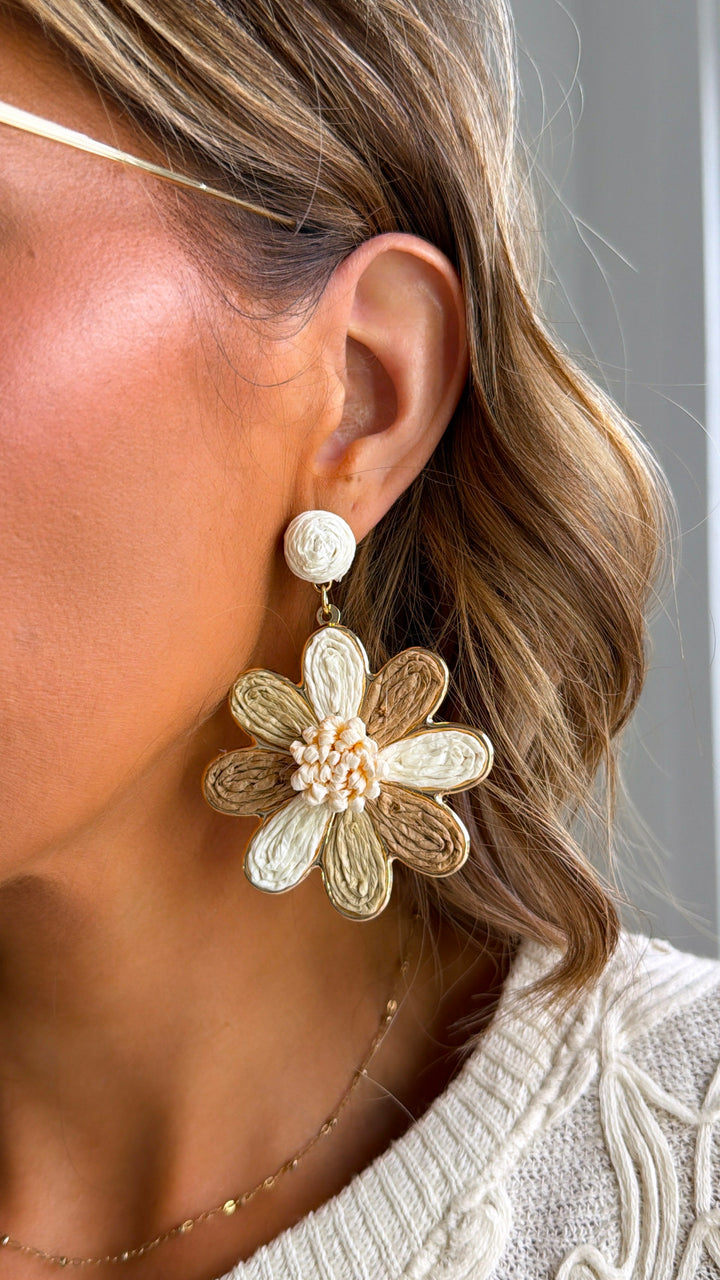 Wooden Flower Dangle Earring