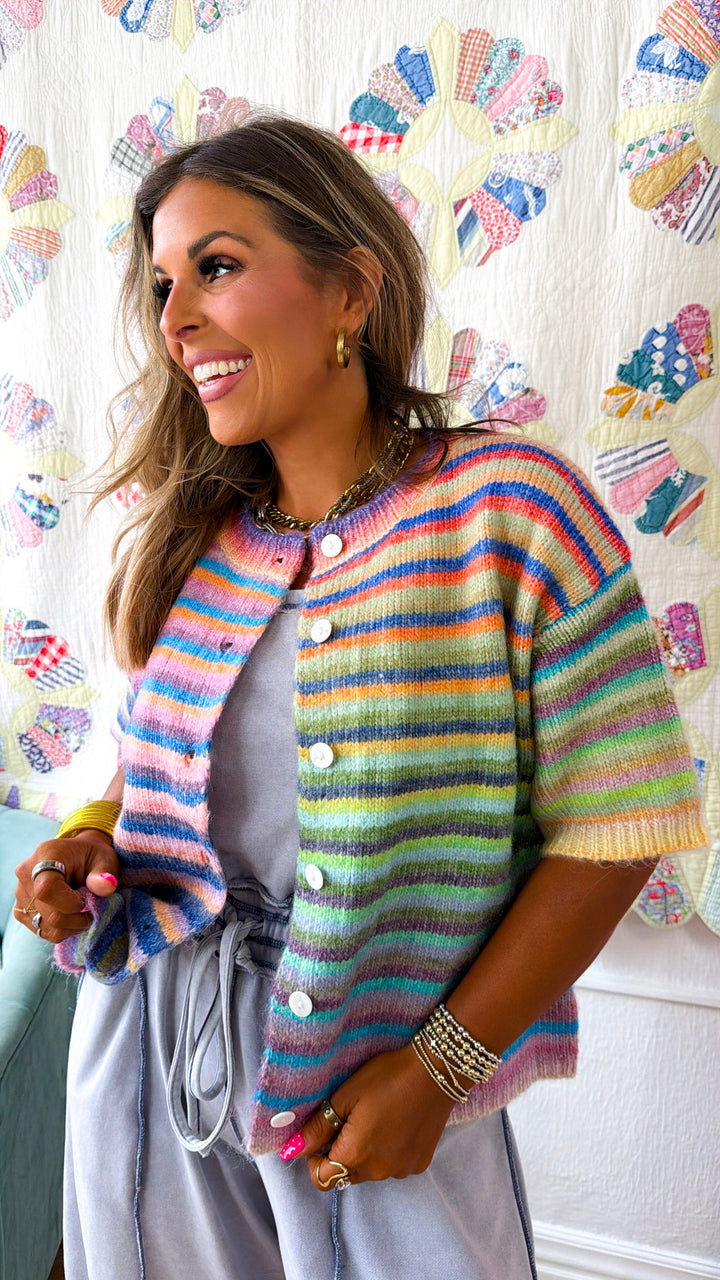 Rainbow Knit Button Up, Rainbow