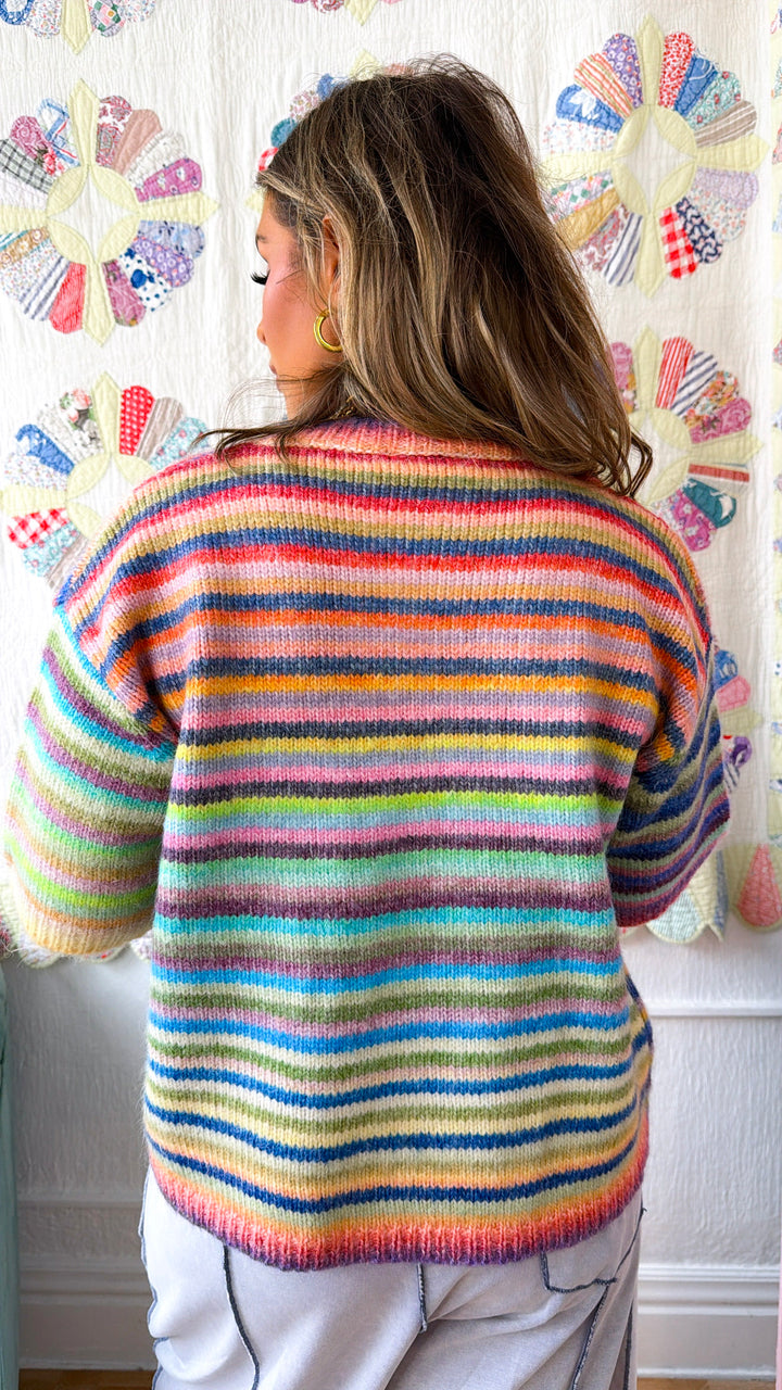 Rainbow Knit Button Up, Rainbow