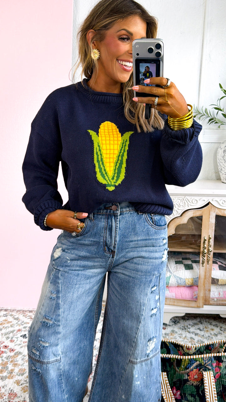 Country Life Corn Knit Sweater, Navy Blue
