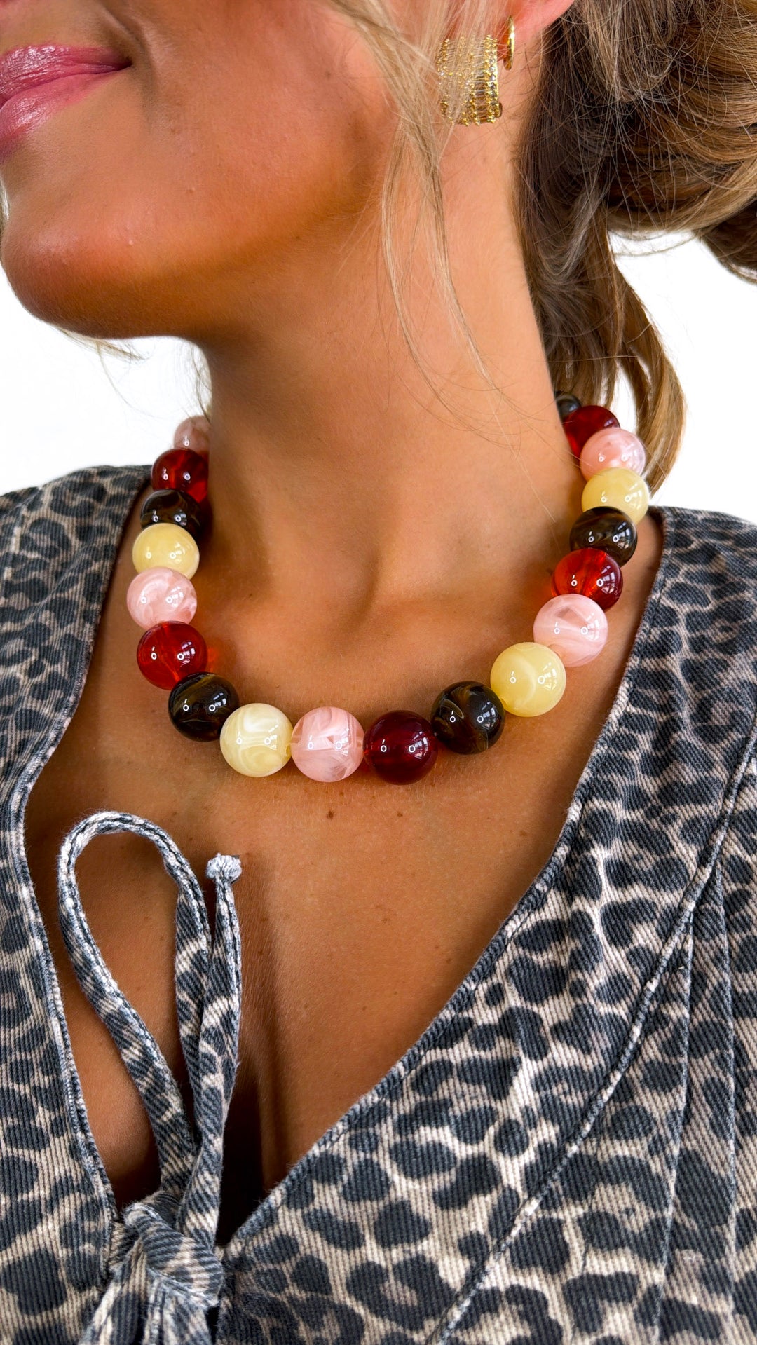 Pop Of Joy Necklace, Cream/Brown