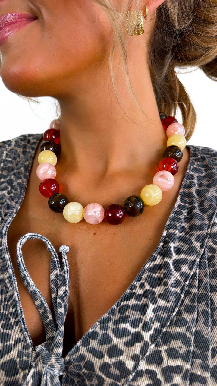 Pop Of Joy Necklace, Cream/Brown