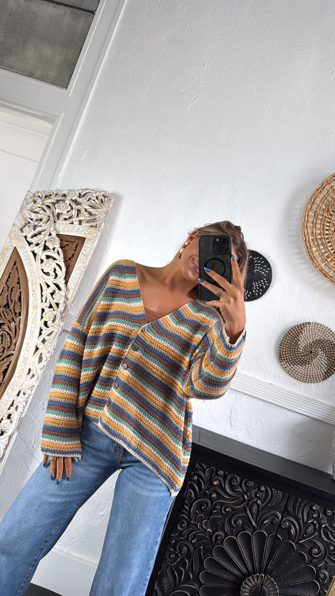 Homeroom Teacher Knit Cardigan, Yellow/ Multi