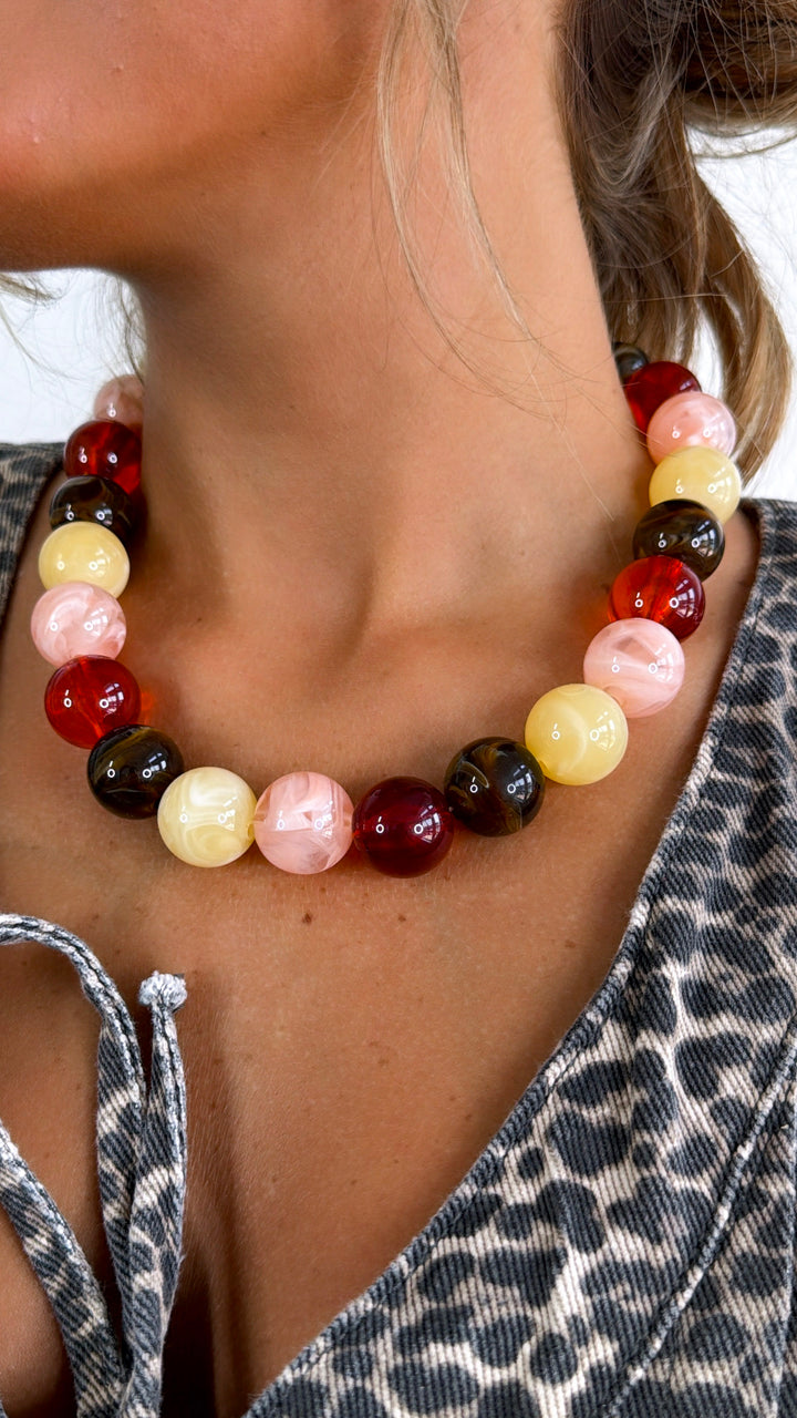 Pop Of Joy Necklace, Cream/Brown