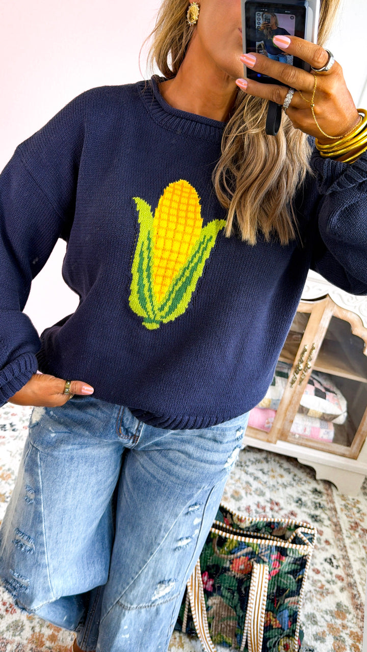 Country Life Corn Knit Sweater, Navy Blue