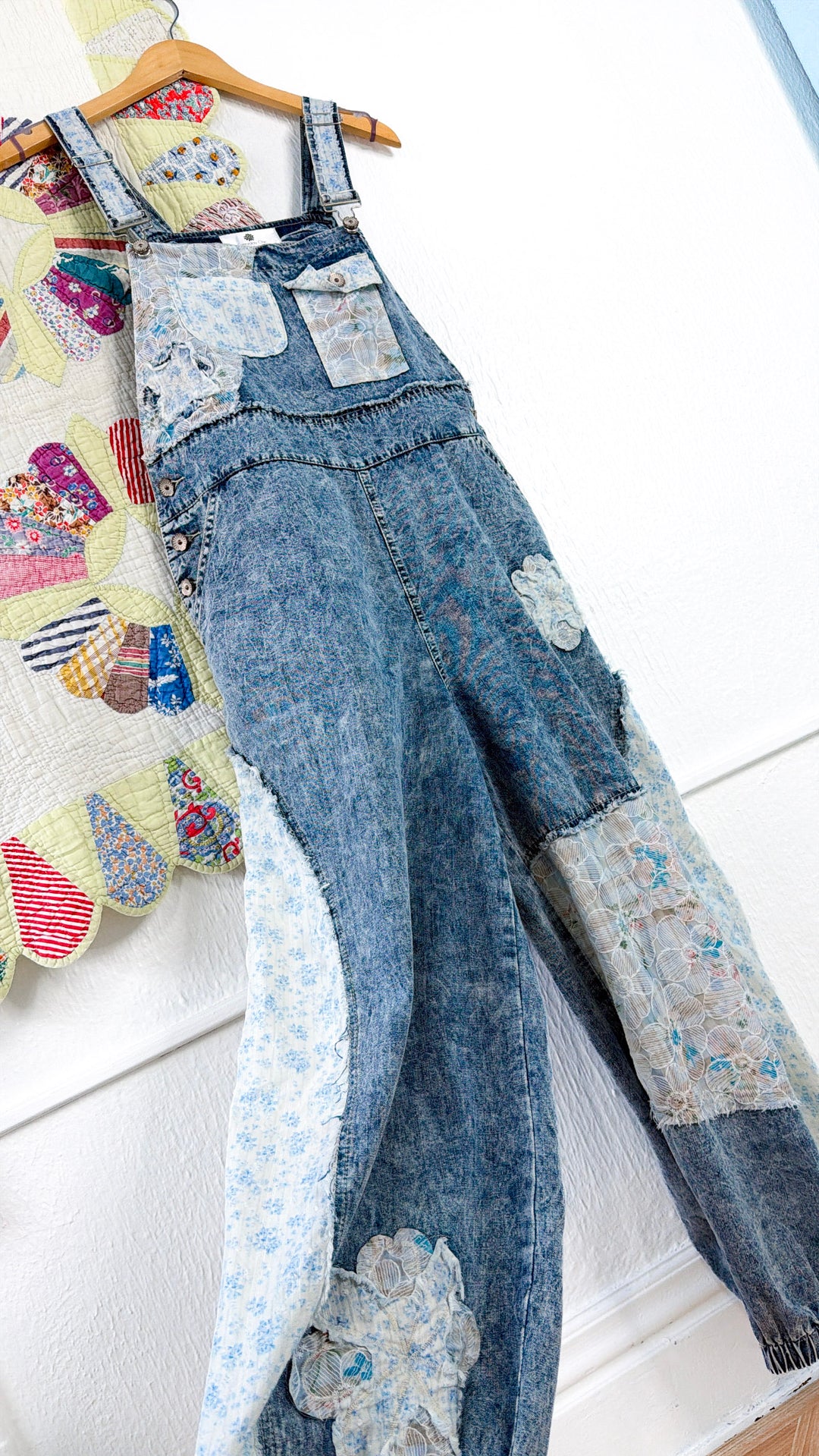 Sun Fade Floral Overalls, Denim