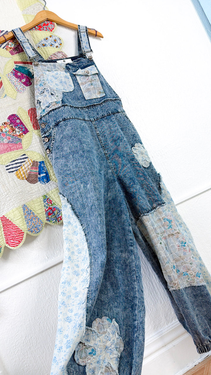 Sun Fade Floral Overalls, Denim