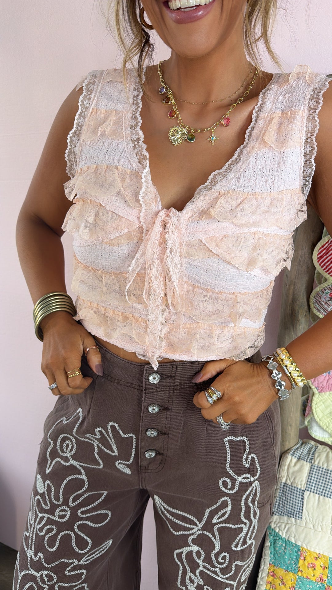 Bliss Beauty V Neck Ruffle Sleeve Top, Blush