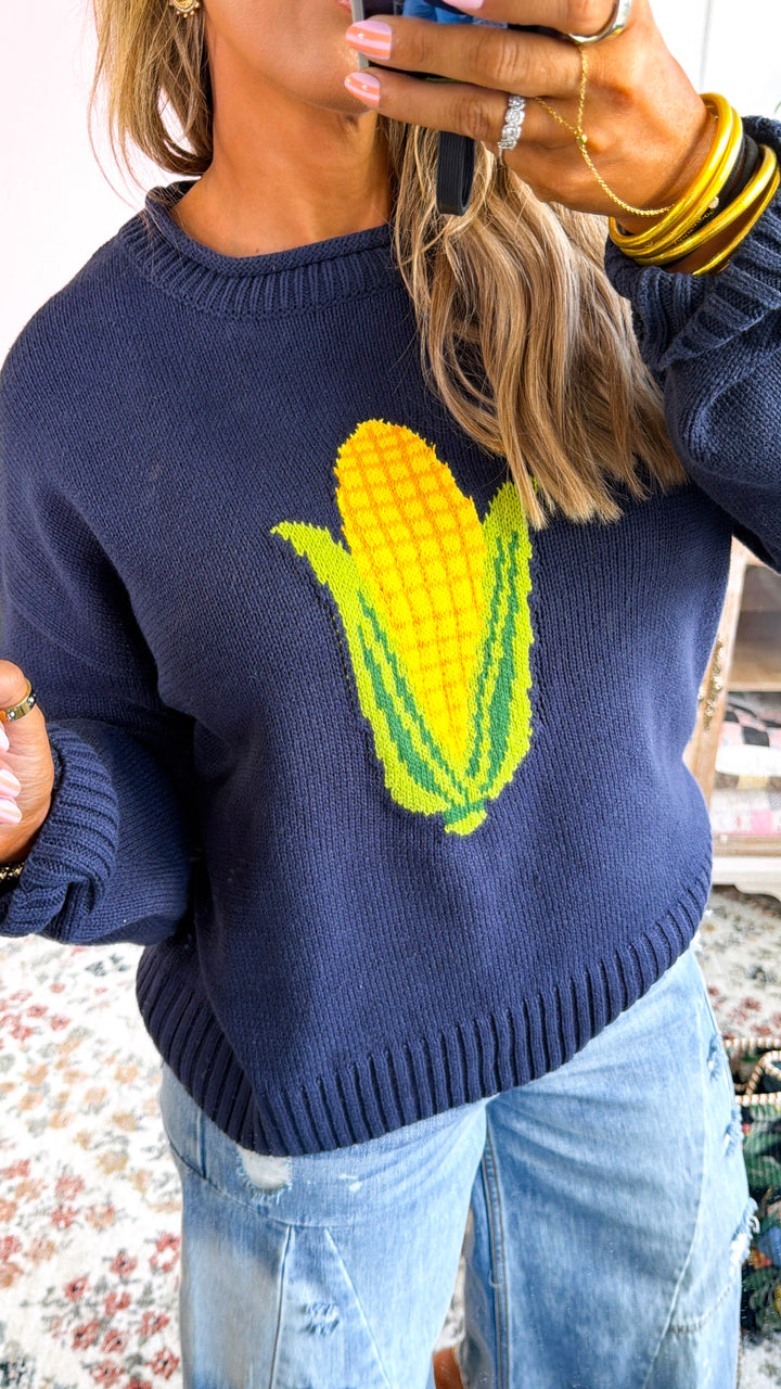 Country Life Corn Knit Sweater, Navy Blue