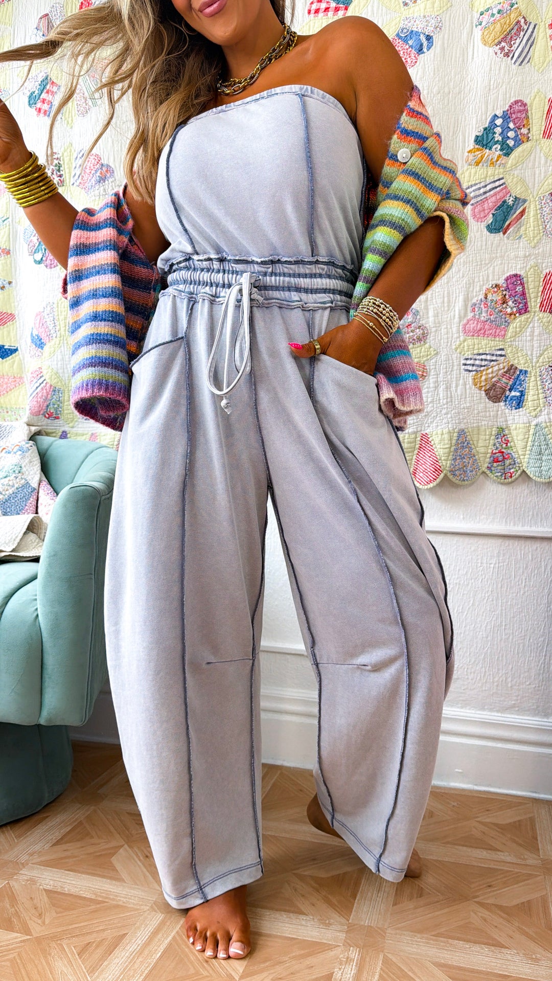 City Limits Strapless Jumpsuit, Cloud Denim
