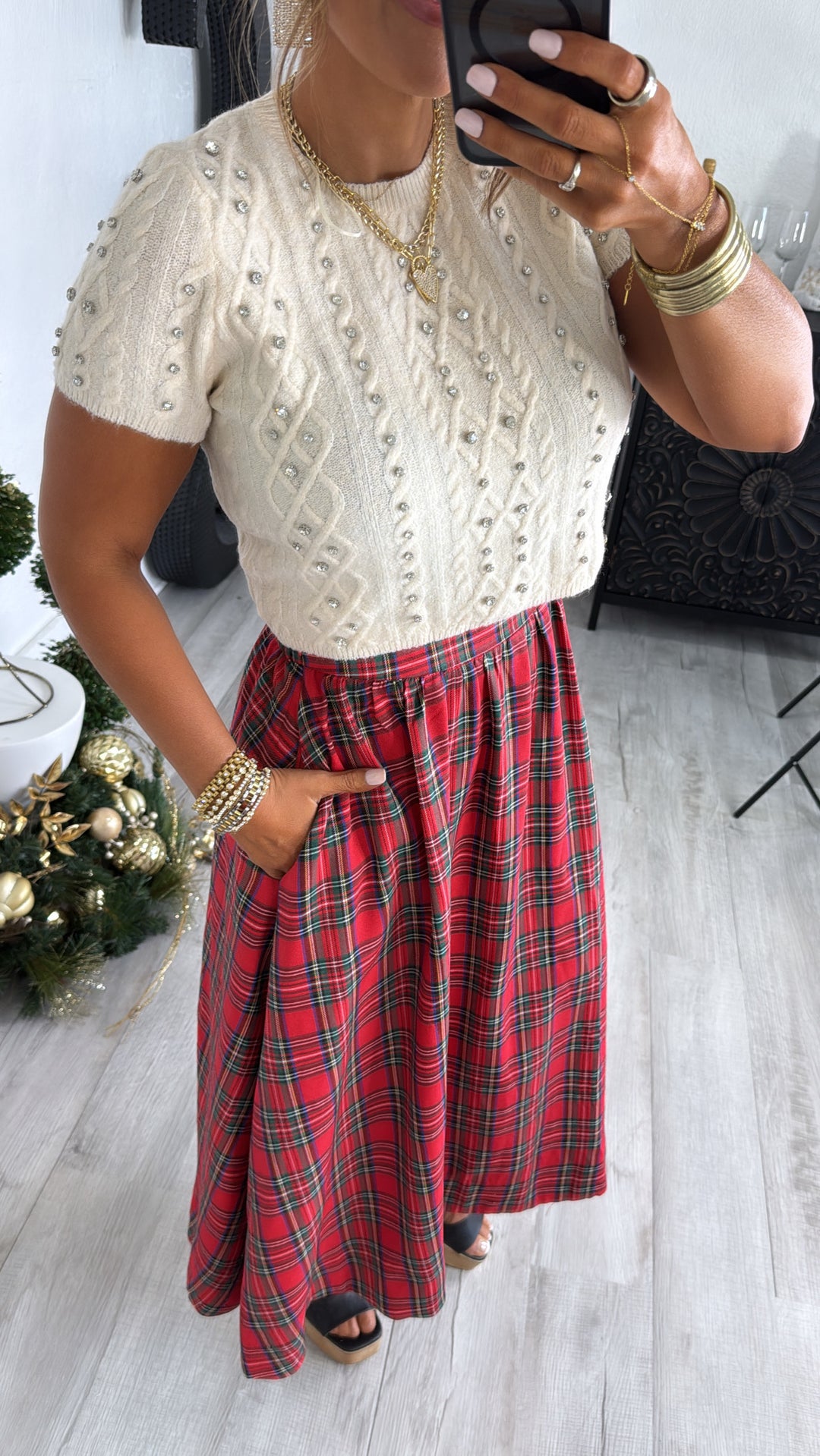 Studded Spark Sweater Top, Ivory