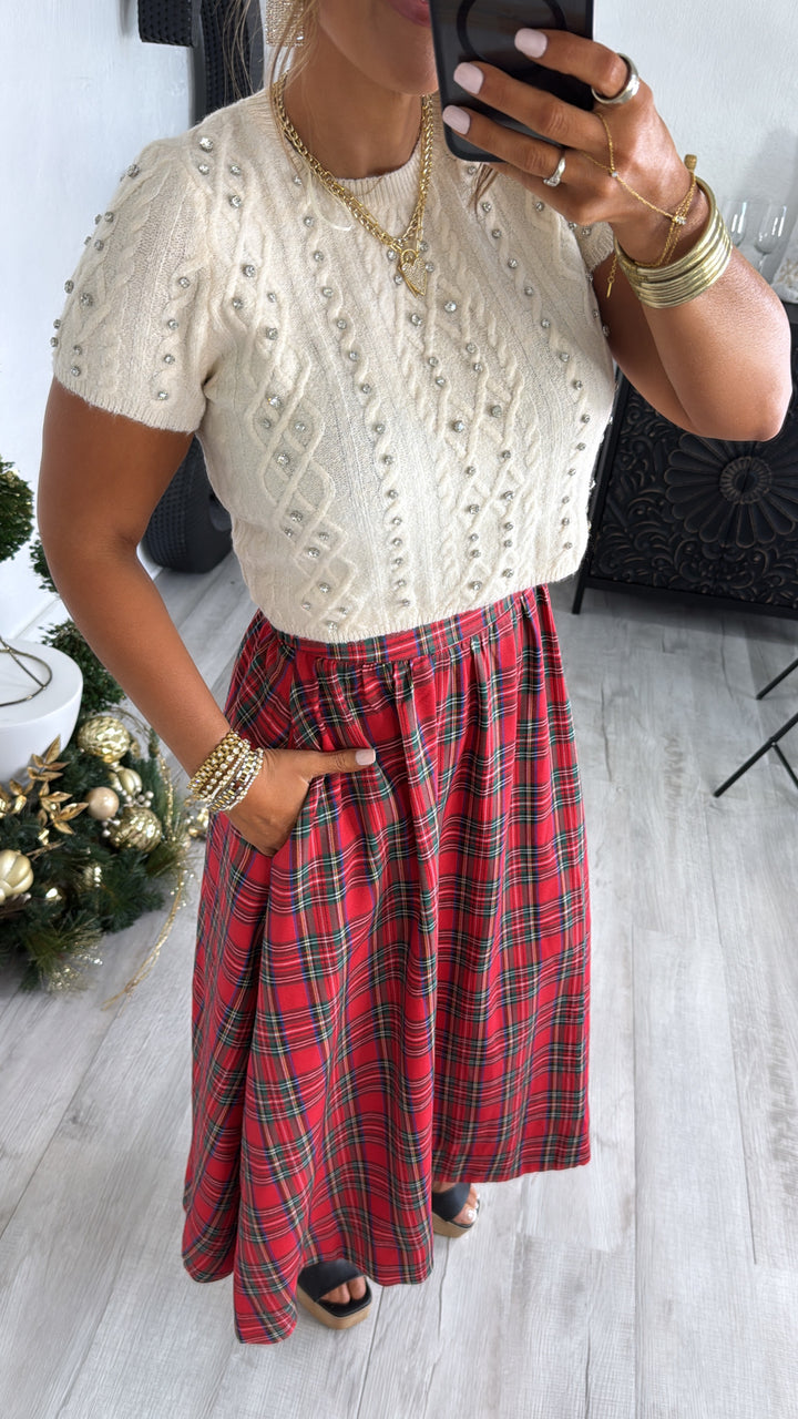 Studded Spark Sweater Top, Ivory