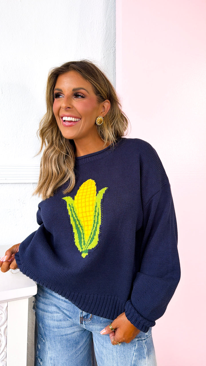 Country Life Corn Knit Sweater, Navy Blue