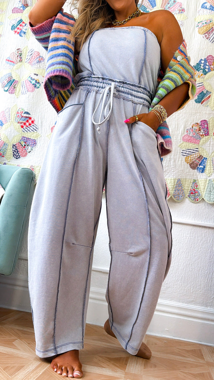 City Limits Strapless Jumpsuit, Cloud Denim