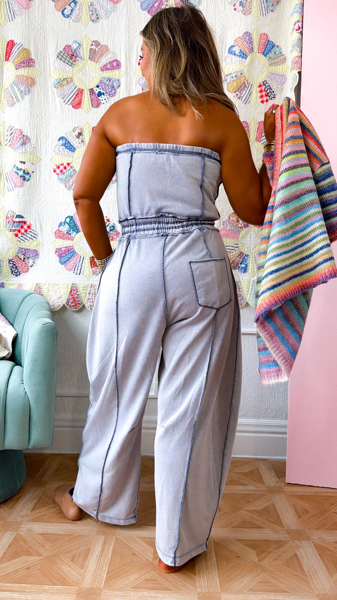 City Limits Strapless Jumpsuit, Cloud Denim